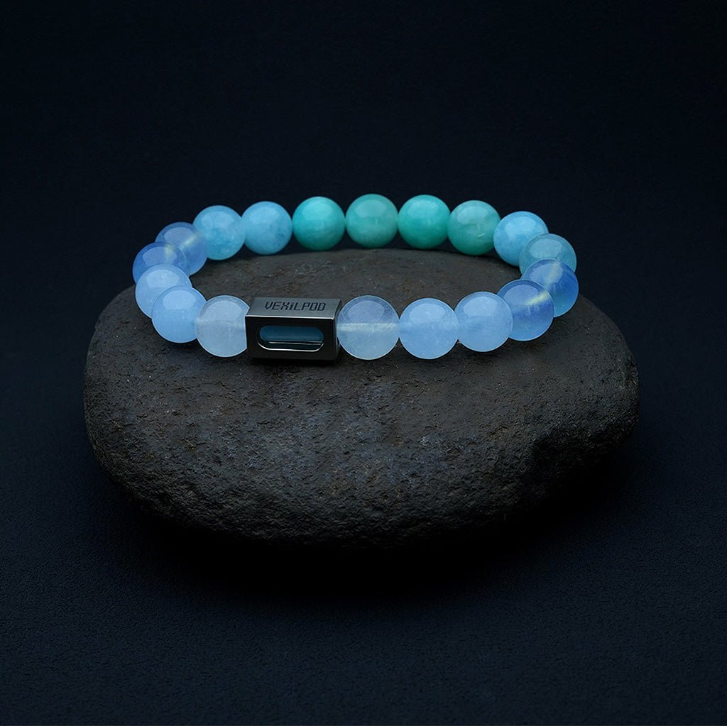 10mm natural amazonite blue crystal ocean - type titanium steel bracelet - vexilpod
