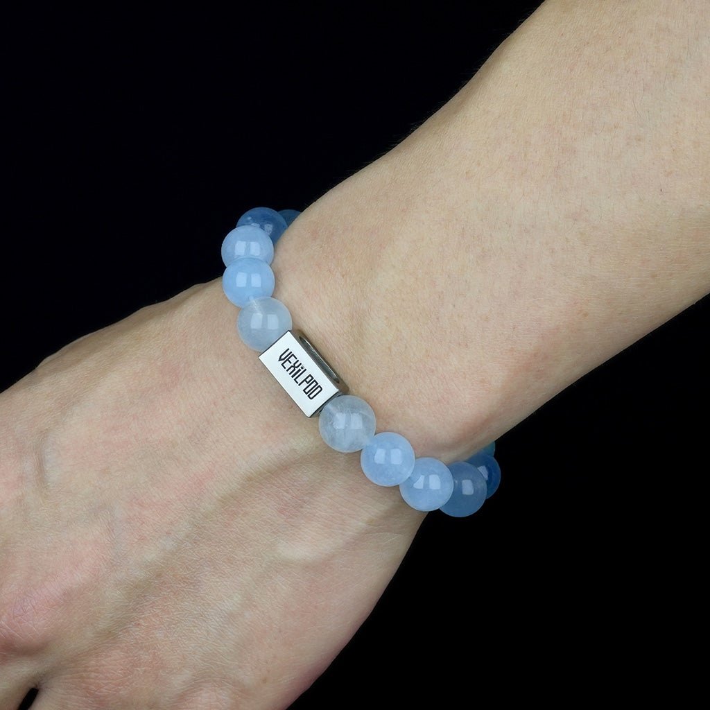 10mm natural amazonite blue crystal ocean - type titanium steel bracelet - vexilpod