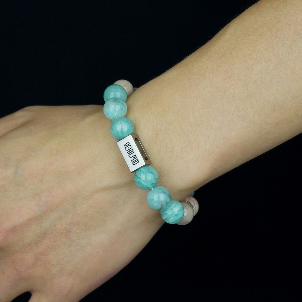 10mm natural amazonite thursday titanium steel bracelet - vexilpod