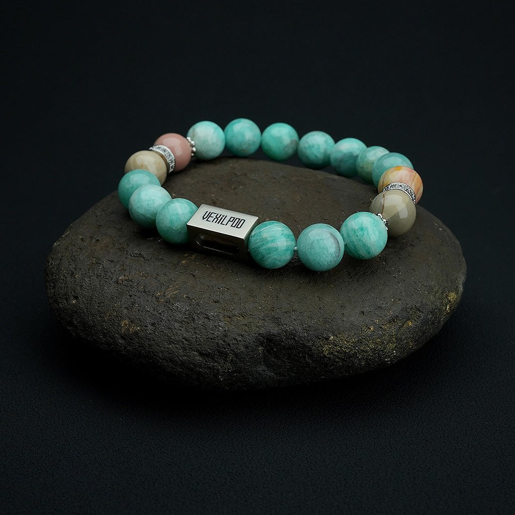 10mm natural amazonite thursday titanium steel bracelet - vexilpod