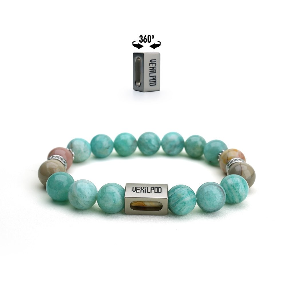 10mm natural amazonite thursday titanium steel bracelet - vexilpod