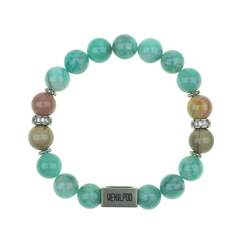10mm natural amazonite thursday titanium steel bracelet - vexilpod