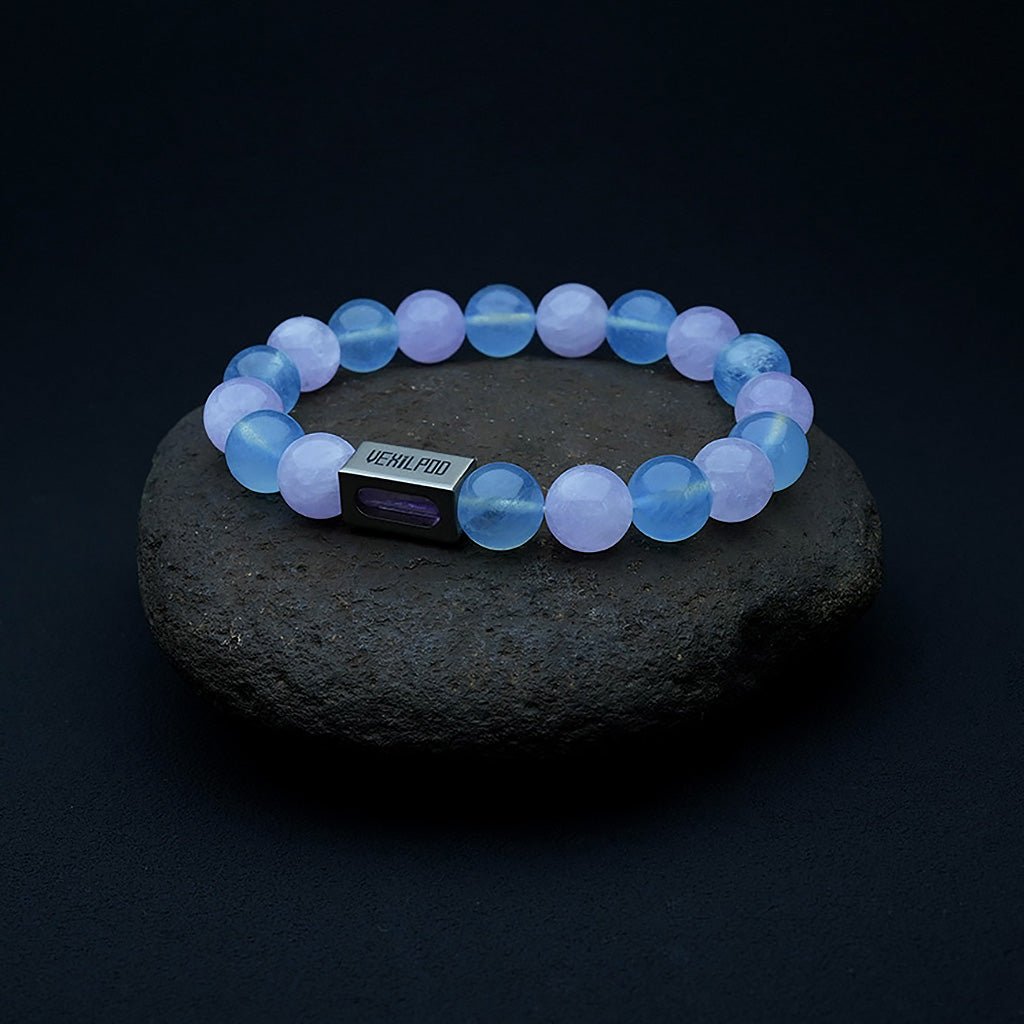 10mm natural aquamarine pure titanium steel bracelet - vexilpod