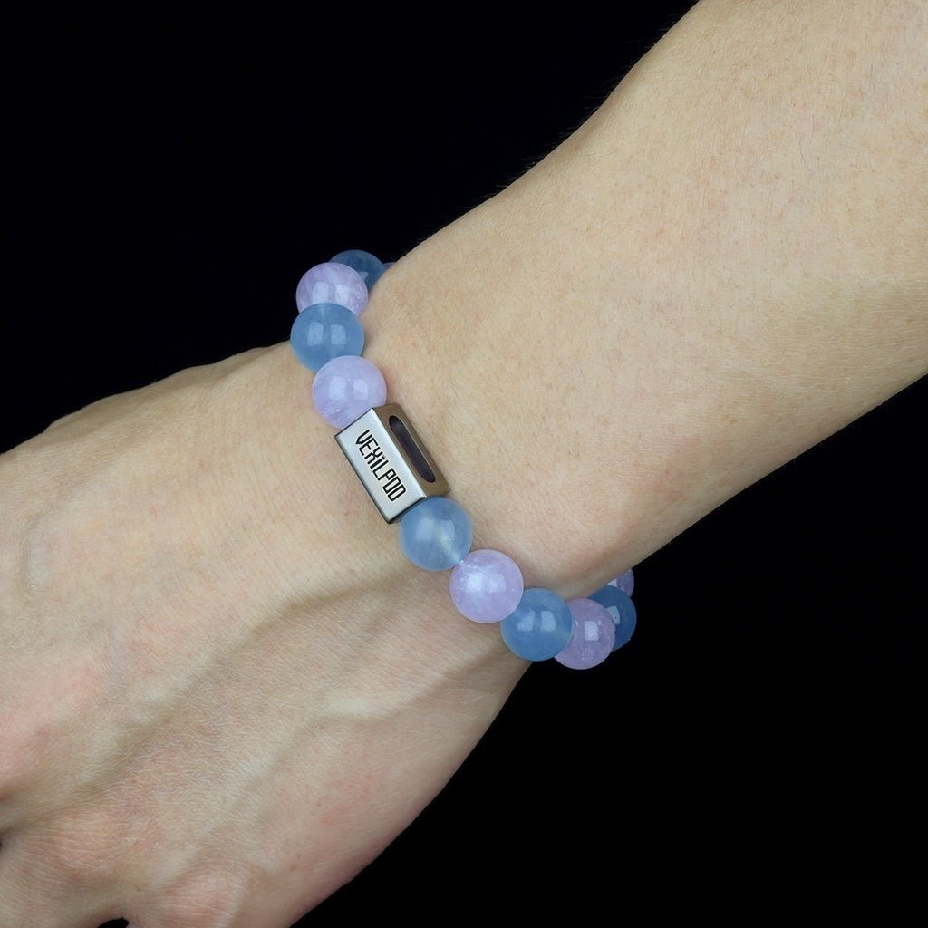 10mm natural aquamarine pure titanium steel bracelet - vexilpod