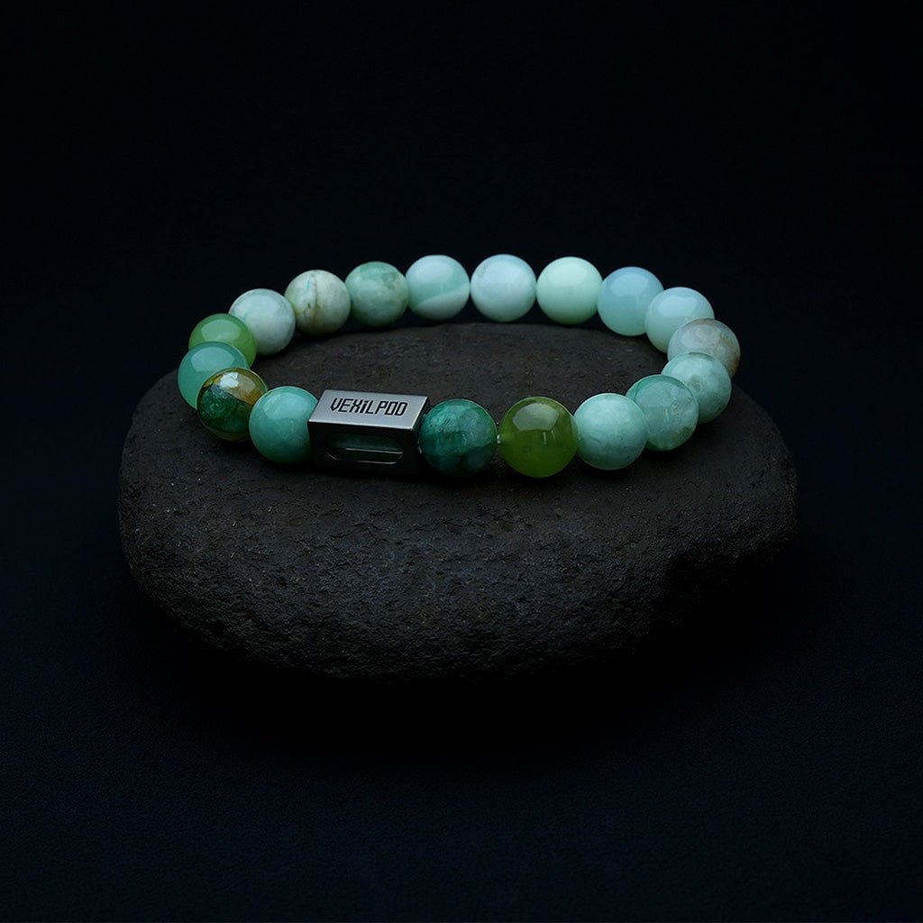 10mm natural australian chalcedony outdoor forest titanium steel bracelet - vexilpod