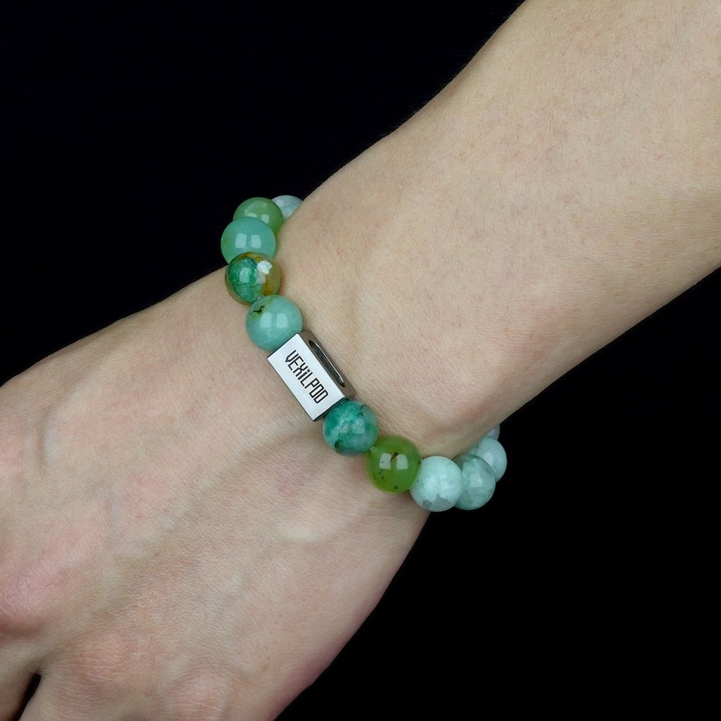 10mm natural australian chalcedony outdoor forest titanium steel bracelet - vexilpod