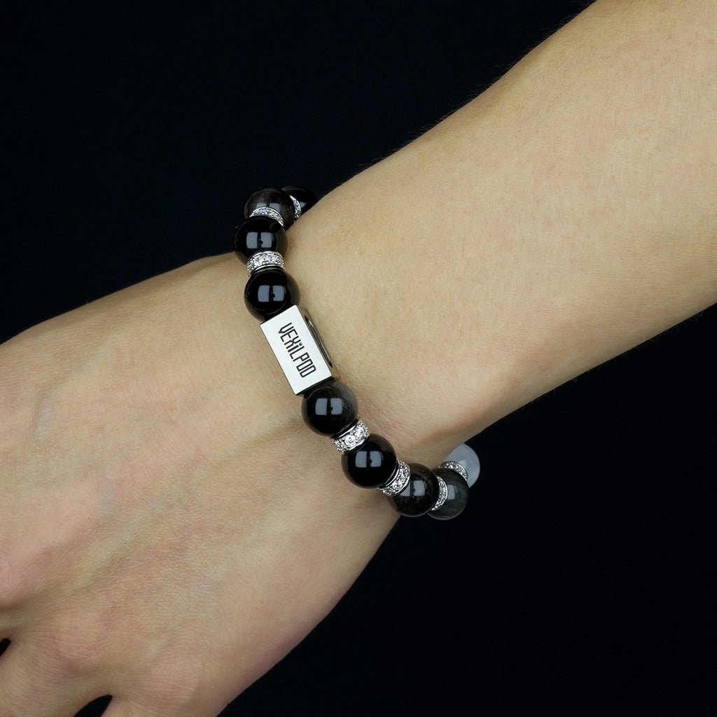 10mm natural blue moonlight crystal hip - hop titanium steel bracelet - vexilpod