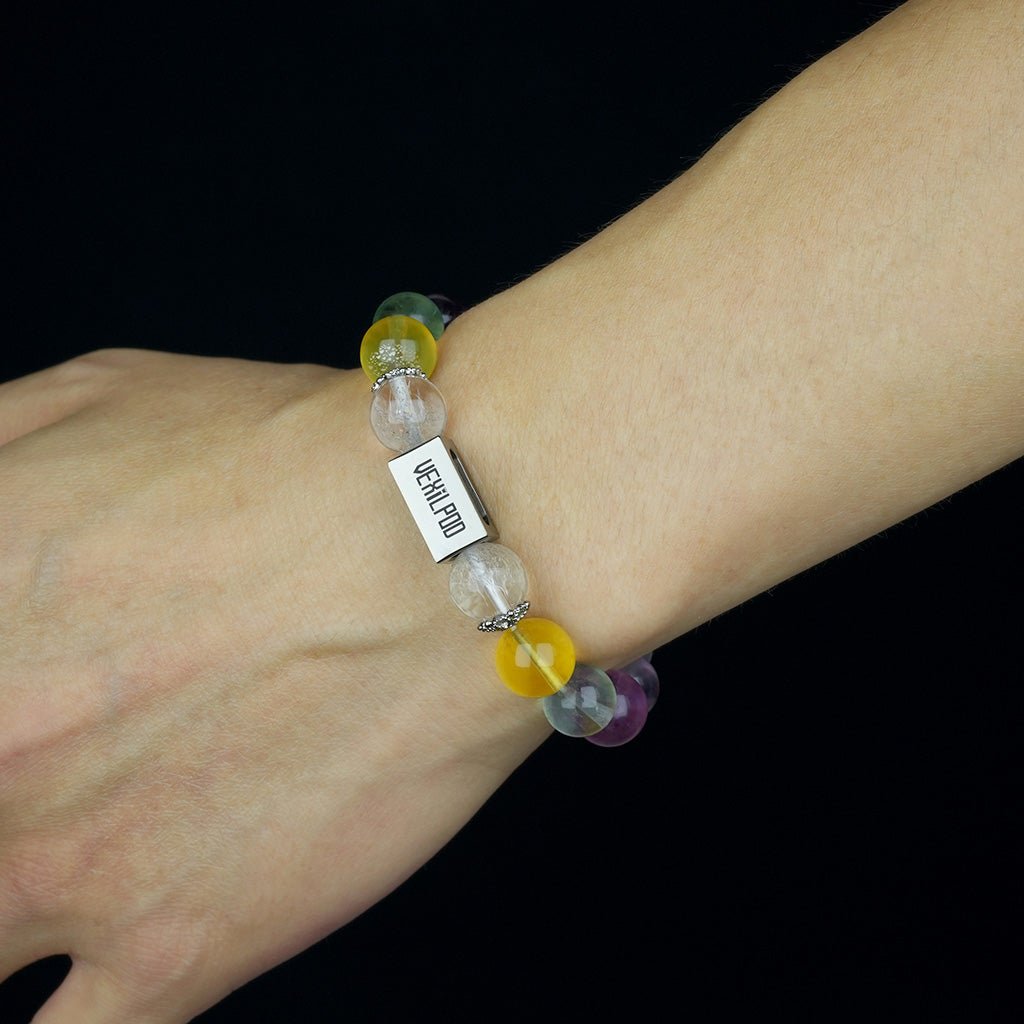 10mm natural candy fluorite & green garnet couple titanium steel bracelet - vexilpod