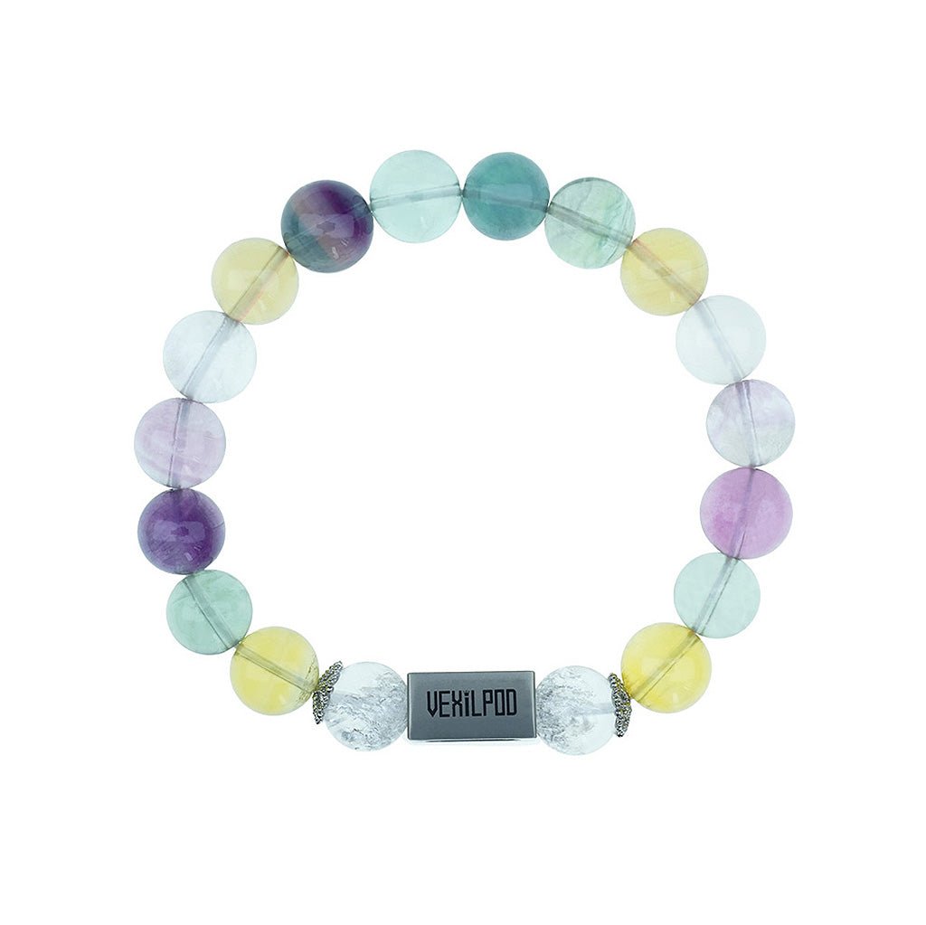 10mm natural candy fluorite & green garnet couple titanium steel bracelet - vexilpod