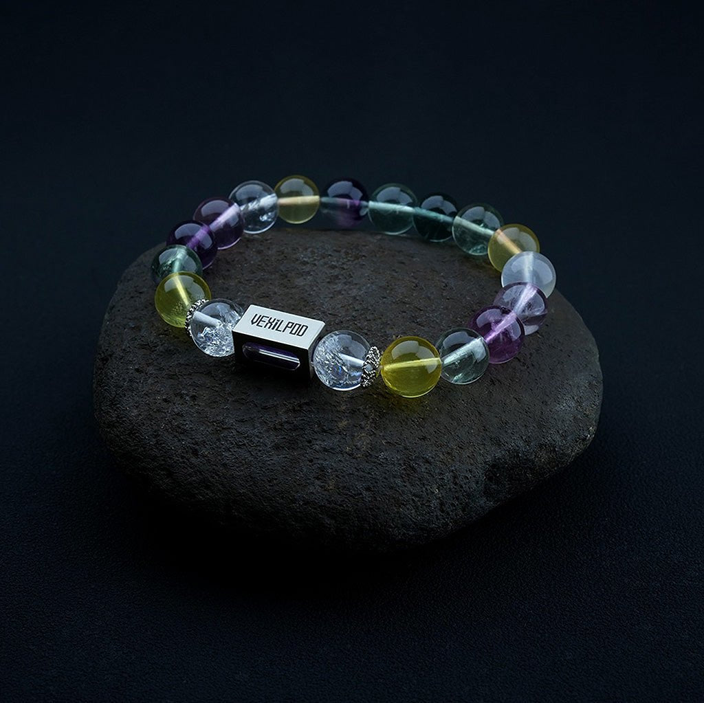 10mm natural candy fluorite & green garnet couple titanium steel bracelet - vexilpod