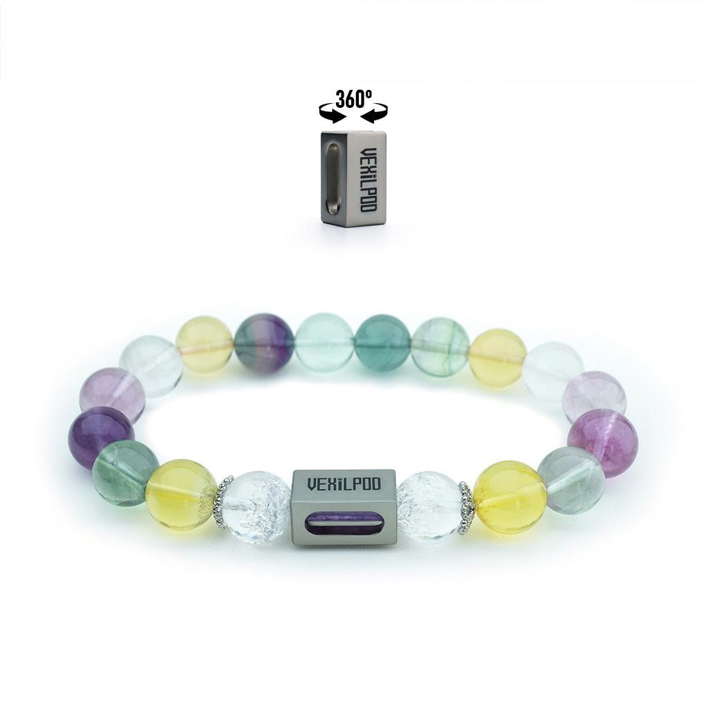 10mm natural candy fluorite & green garnet couple titanium steel bracelet - vexilpod