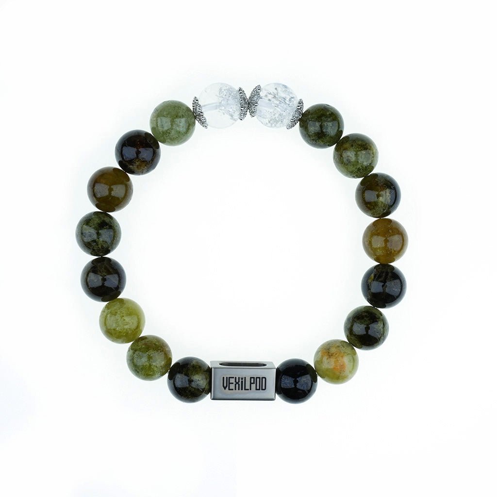 10mm natural candy fluorite & green garnet couple titanium steel bracelet - vexilpod