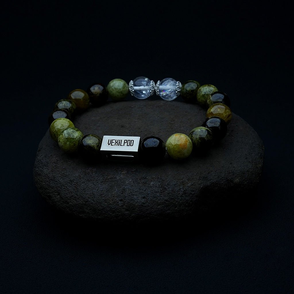 10mm natural candy fluorite & green garnet couple titanium steel bracelet - vexilpod
