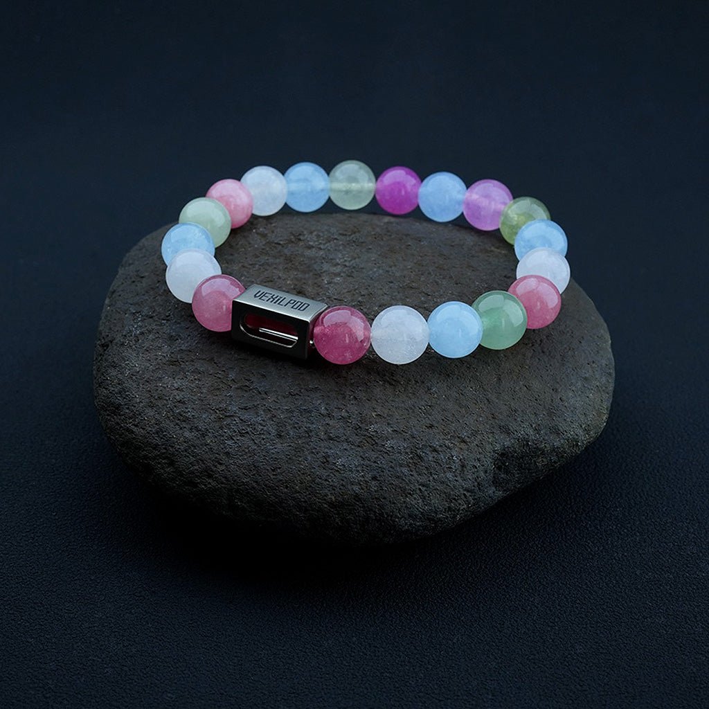 10mm natural colored chalcedony beads party titanium steel bracelet - vexilpod