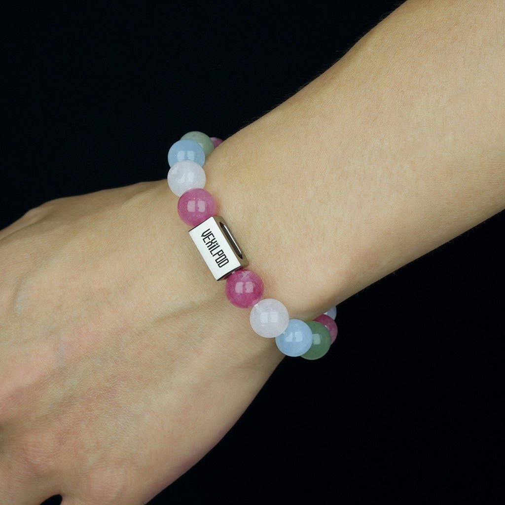 10mm natural colored chalcedony beads party titanium steel bracelet - vexilpod