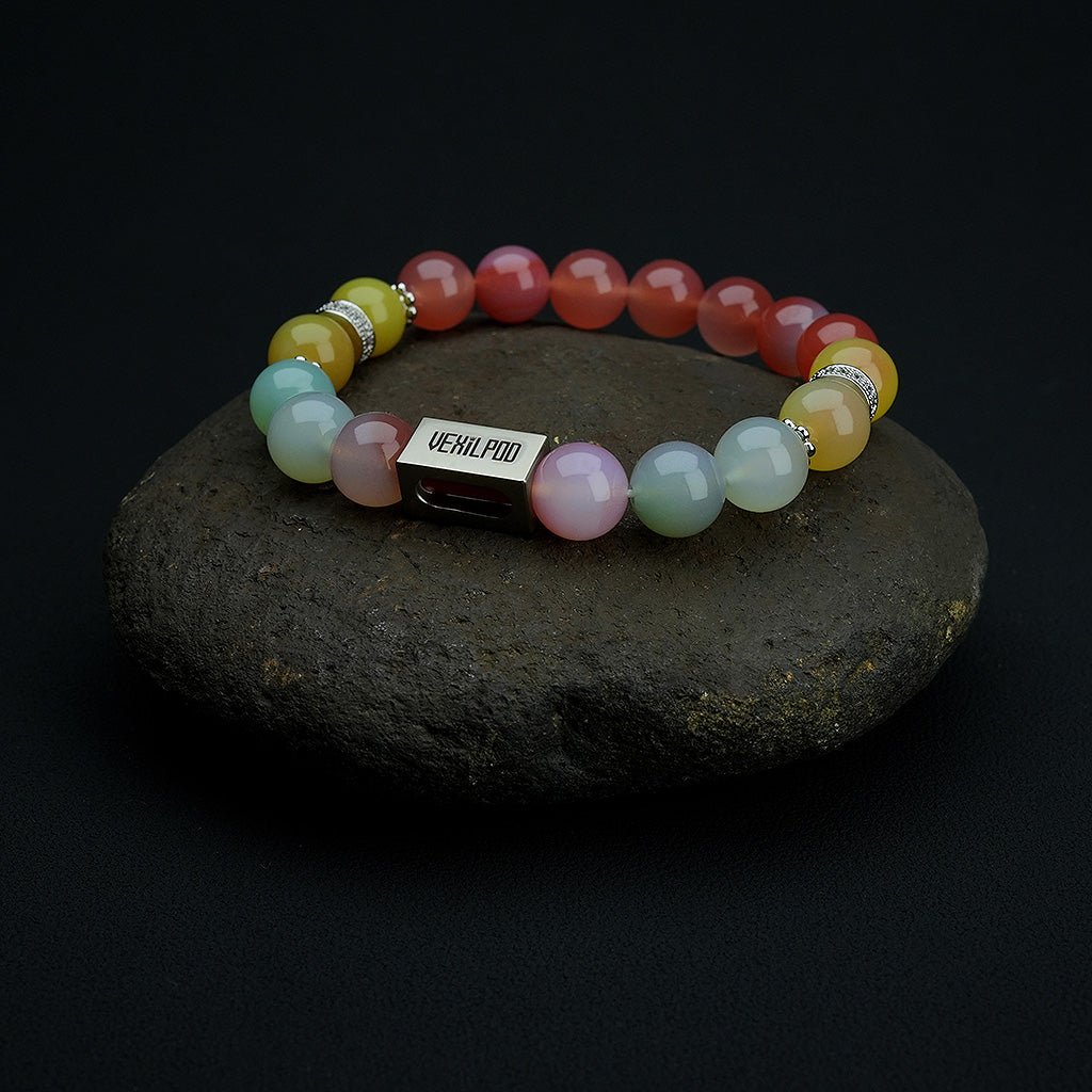 10mm natural colorful candy salt source agate wednesday titanium steel bracelet - vexilpod