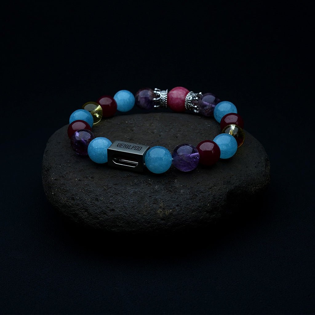 10mm natural ghost red corundum party titanium steel bracelet - vexilpod
