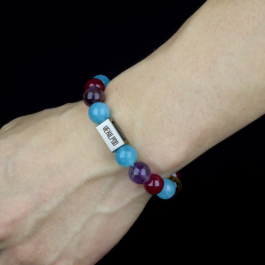 10mm natural ghost red corundum party titanium steel bracelet - vexilpod