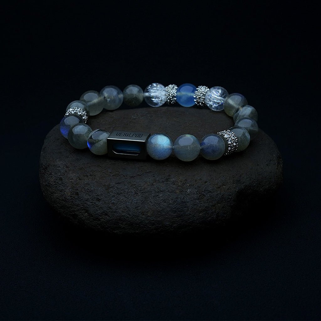 10mm natural gray moonstone high - cold titanium steel bracelet - vexilpod