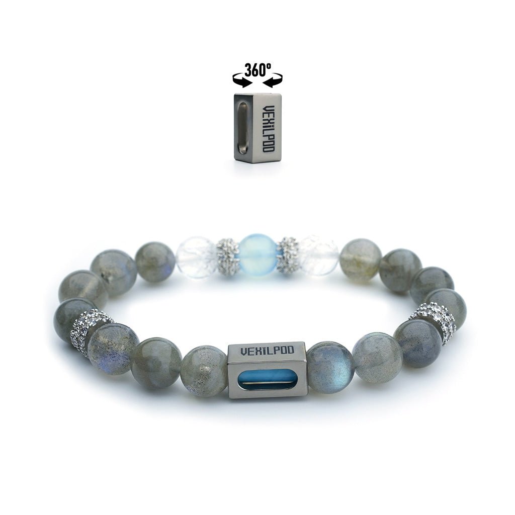 10mm natural gray moonstone high - cold titanium steel bracelet - vexilpod
