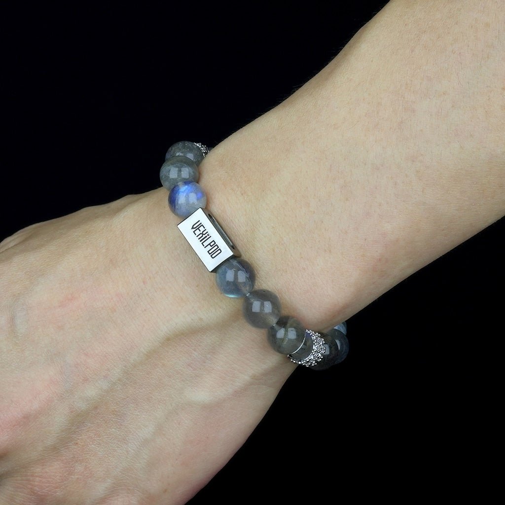 10mm natural gray moonstone high - cold titanium steel bracelet - vexilpod
