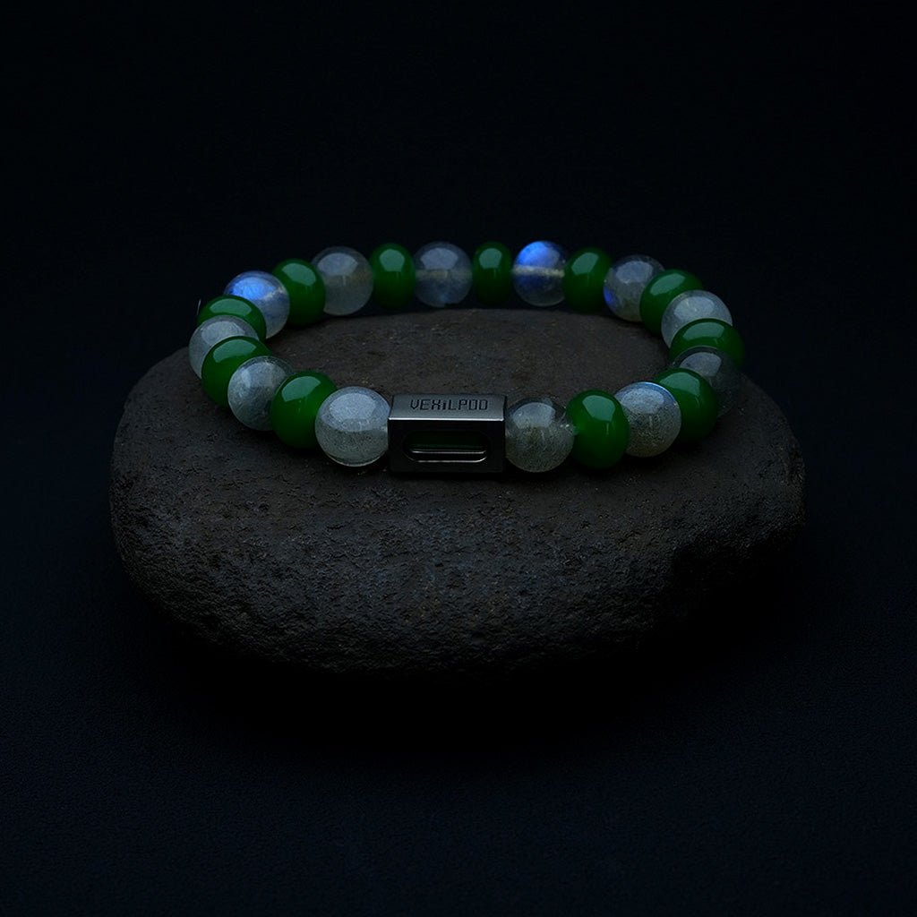 10mm natural gray moonstone titanium steel bracelet - vexilpod