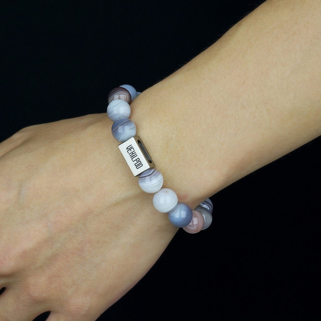 10mm natural lavender agate & persian agate couple titanium steel bracelet - vexilpod