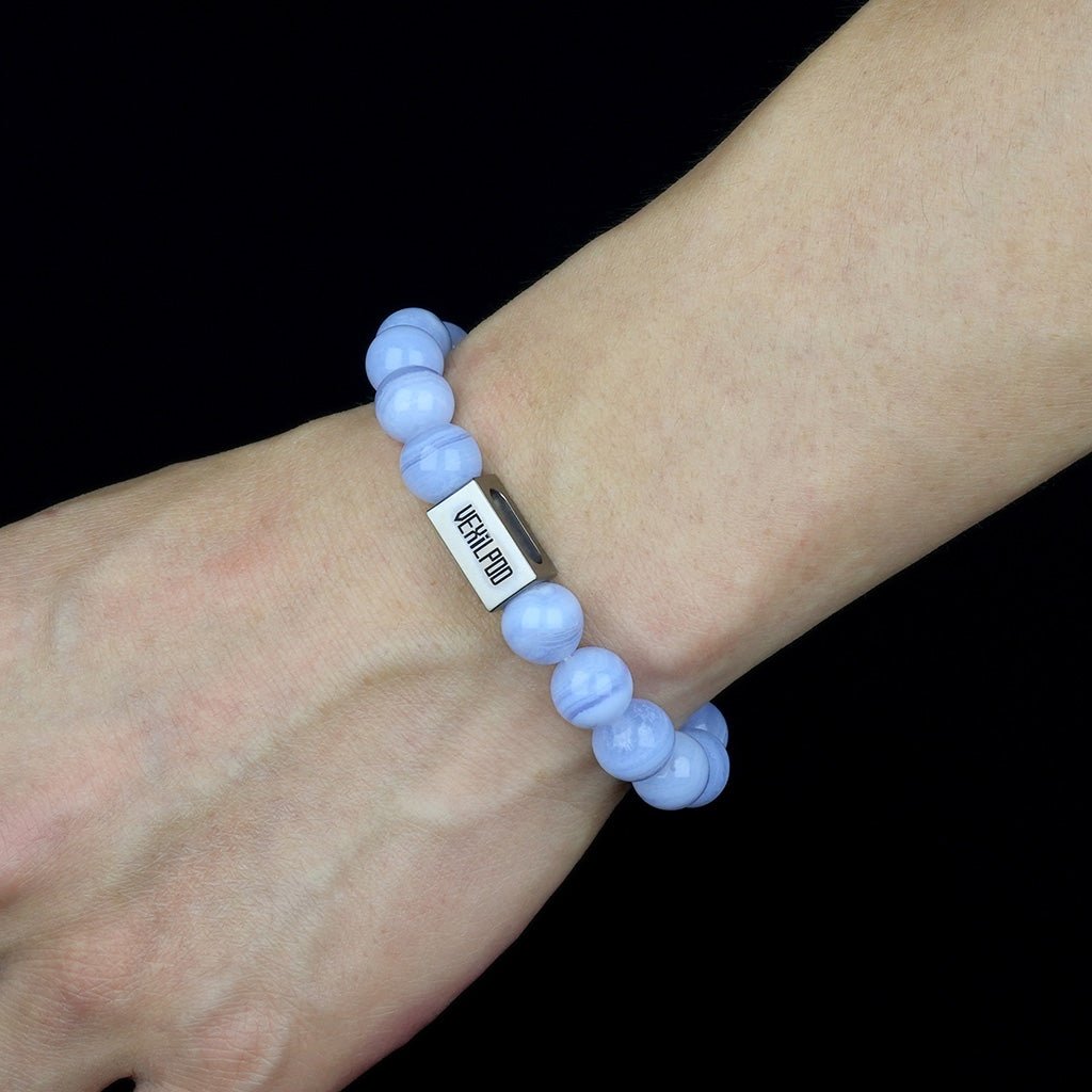 10mm natural lavender agate & persian agate couple titanium steel bracelet - vexilpod