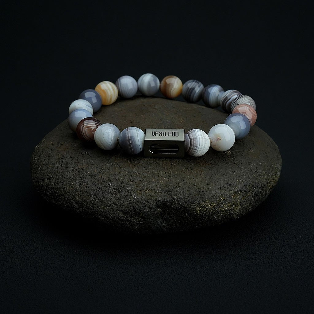 10mm natural lavender agate & persian agate couple titanium steel bracelet - vexilpod