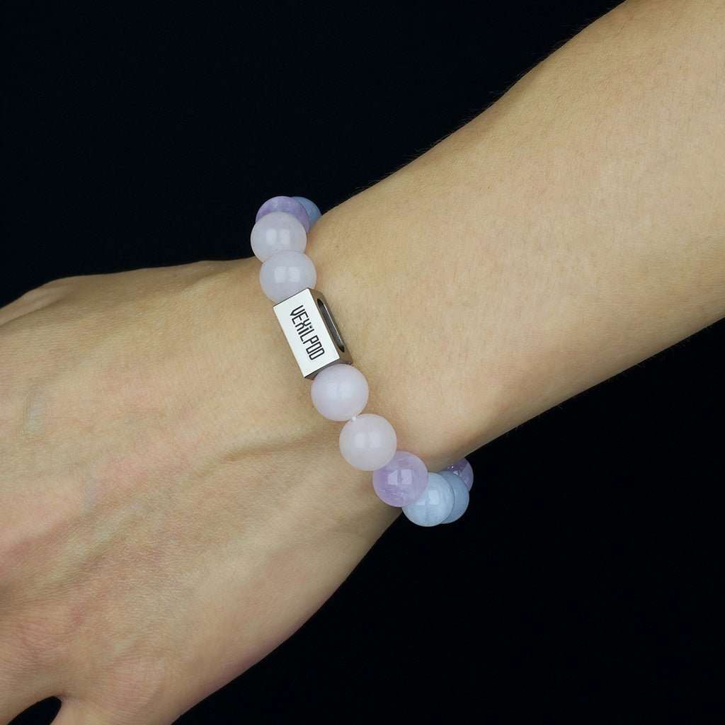 10mm natural morganite crystal artistic titanium steel bracelet - vexilpod