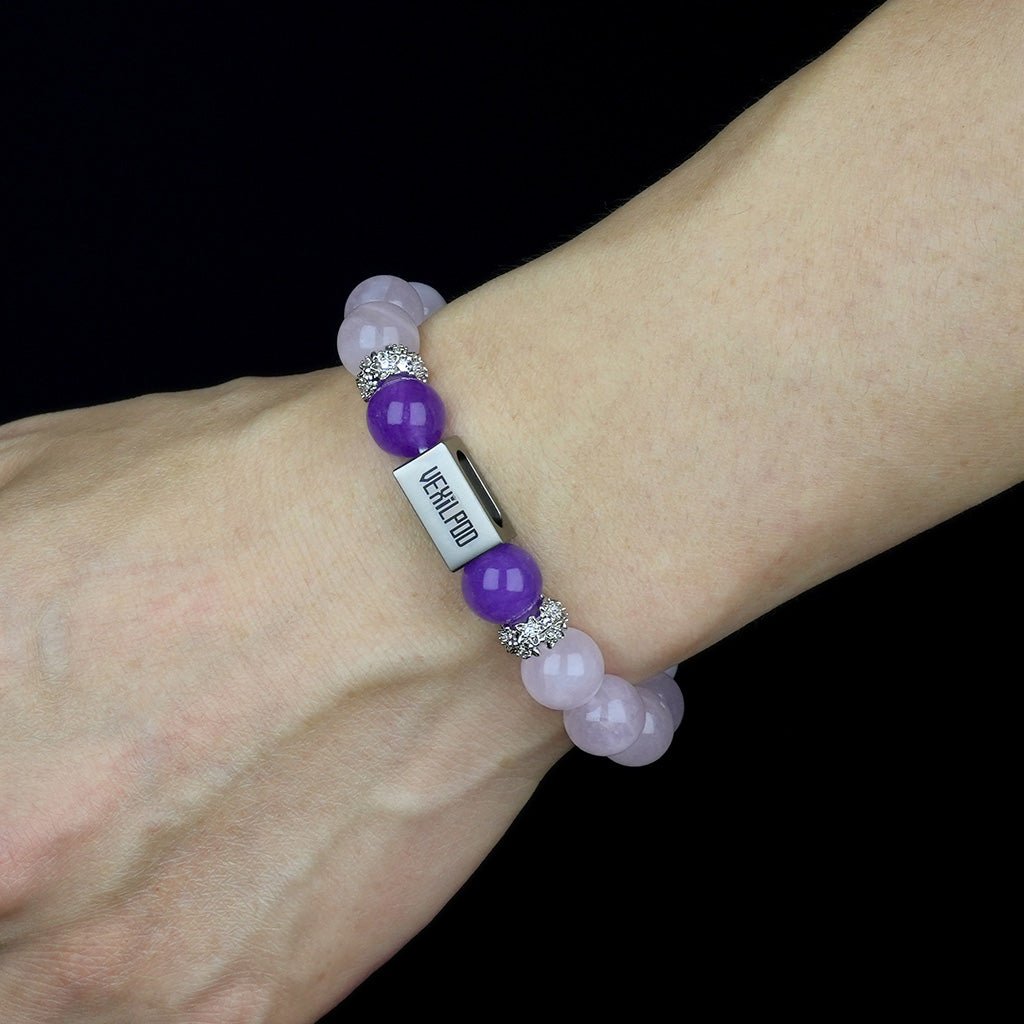 10mm natural pink crystal party titanium steel bracelet - vexilpod