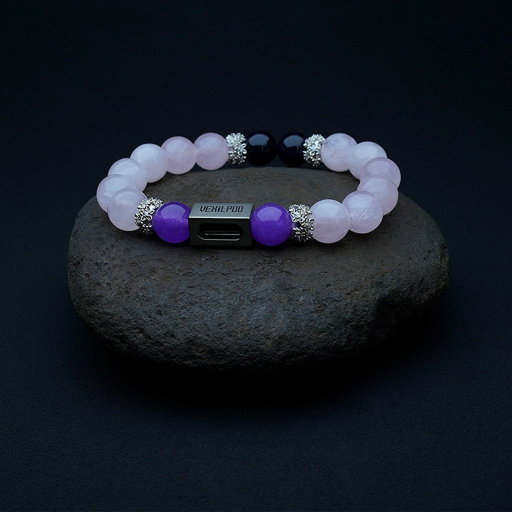 10mm natural pink crystal party titanium steel bracelet - vexilpod
