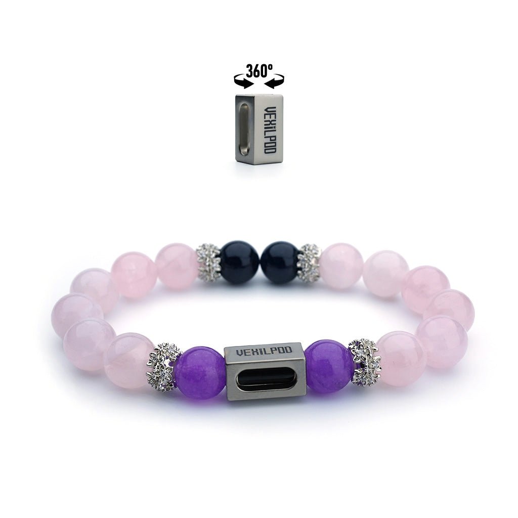 10mm natural pink crystal party titanium steel bracelet - vexilpod