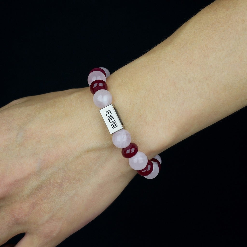 10mm natural pink crystal titanium steel bracelet - vexilpod
