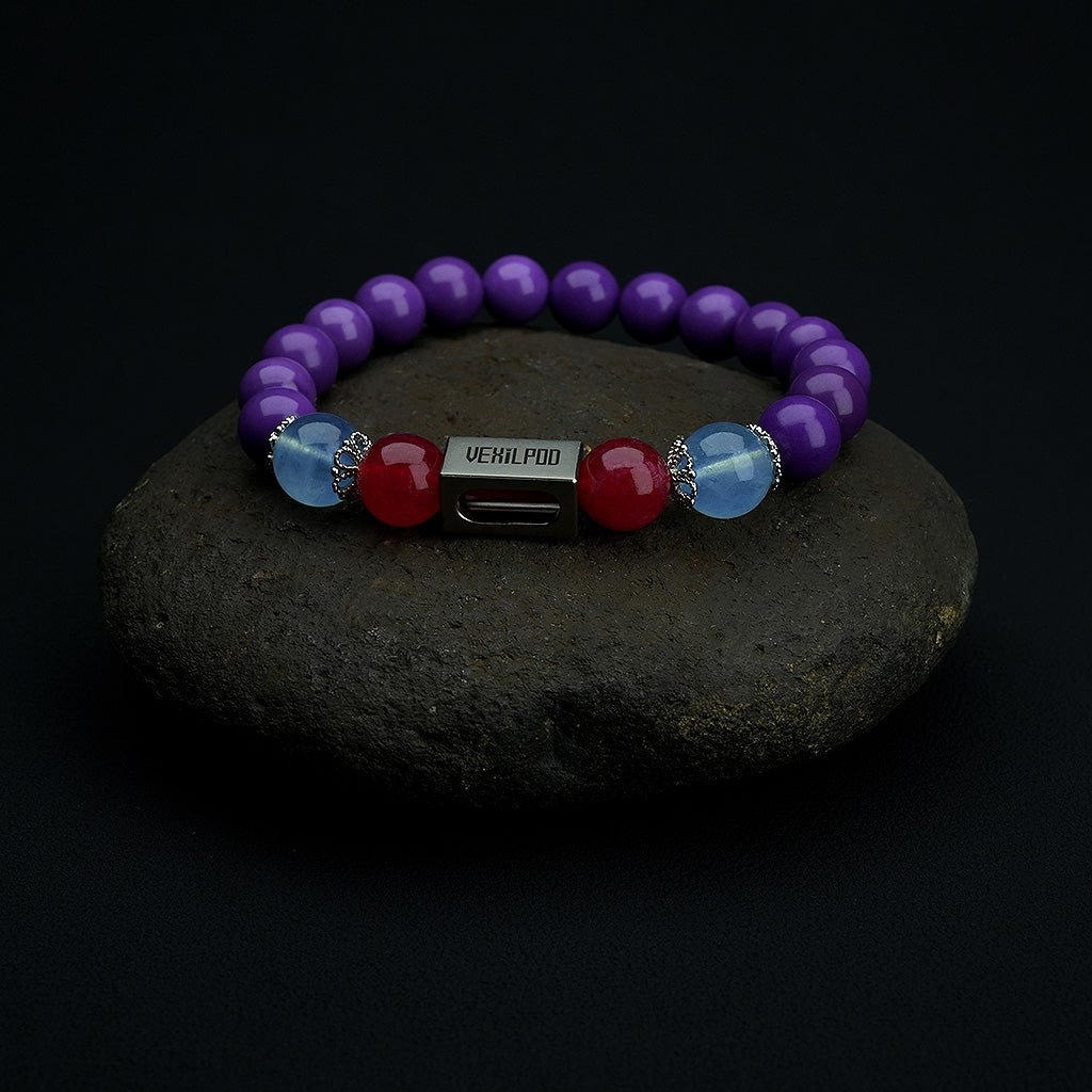 10mm natural purple mica & gold sandstone couple titanium steel bracelet - vexilpod