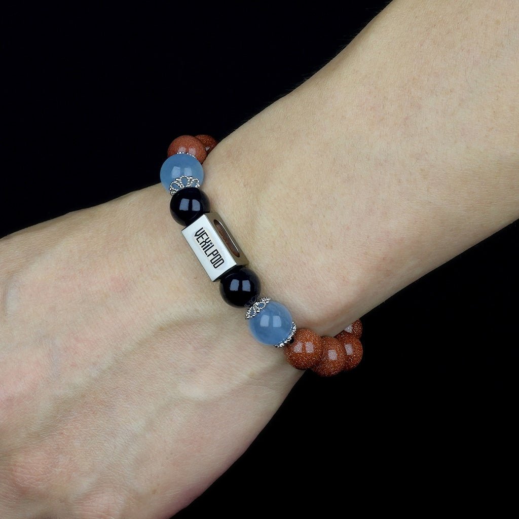 10mm natural purple mica & gold sandstone couple titanium steel bracelet - vexilpod