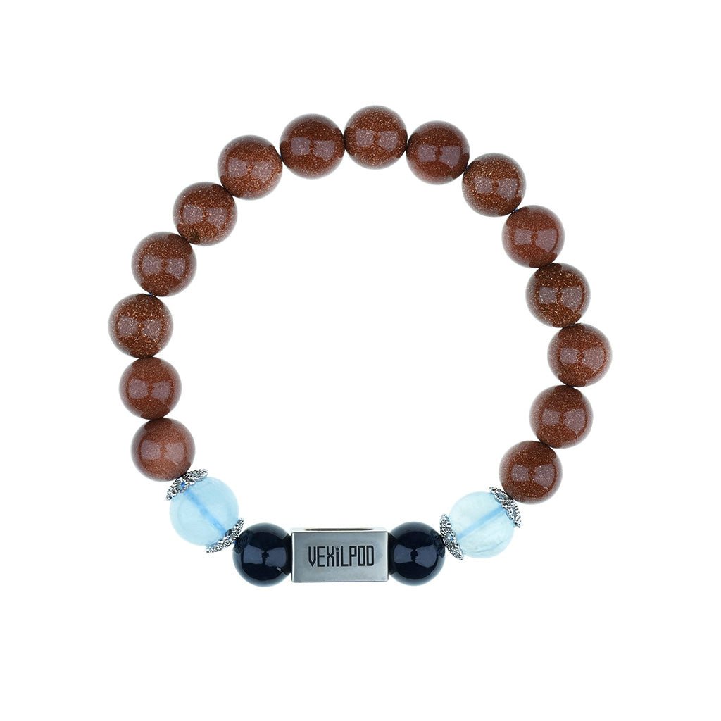 10mm natural purple mica & gold sandstone couple titanium steel bracelet - vexilpod