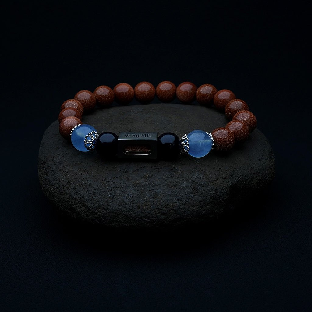 10mm natural purple mica & gold sandstone couple titanium steel bracelet - vexilpod