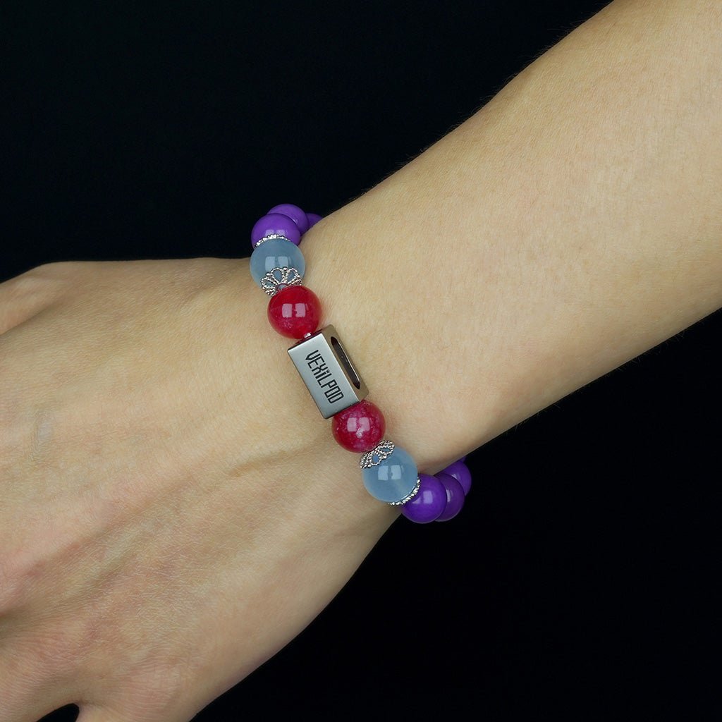 10mm natural purple mica & gold sandstone couple titanium steel bracelet - vexilpod