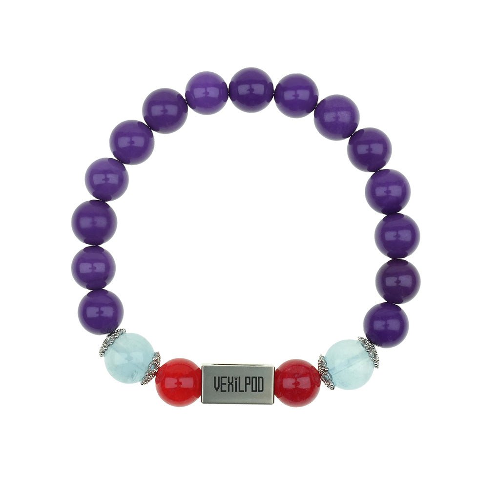 10mm natural purple mica & gold sandstone couple titanium steel bracelet - vexilpod