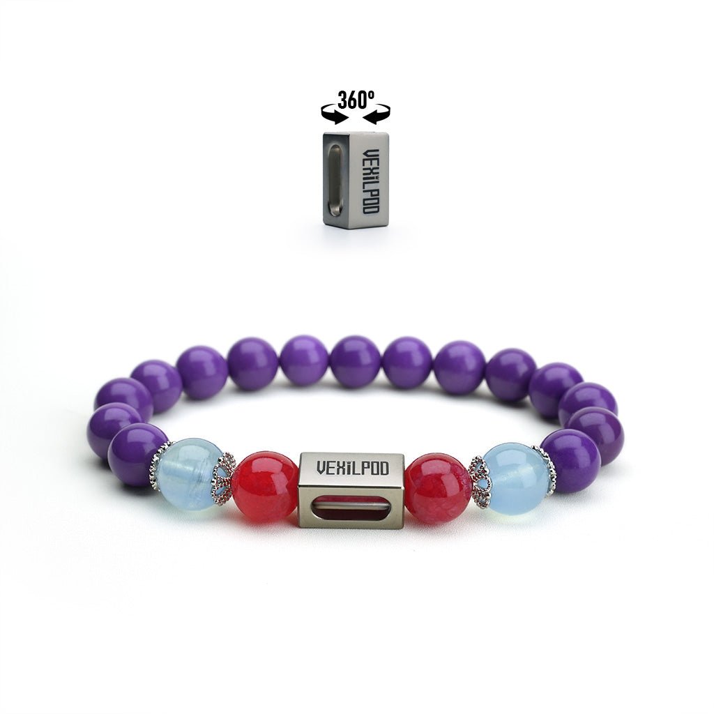 10mm natural purple mica & gold sandstone couple titanium steel bracelet - vexilpod