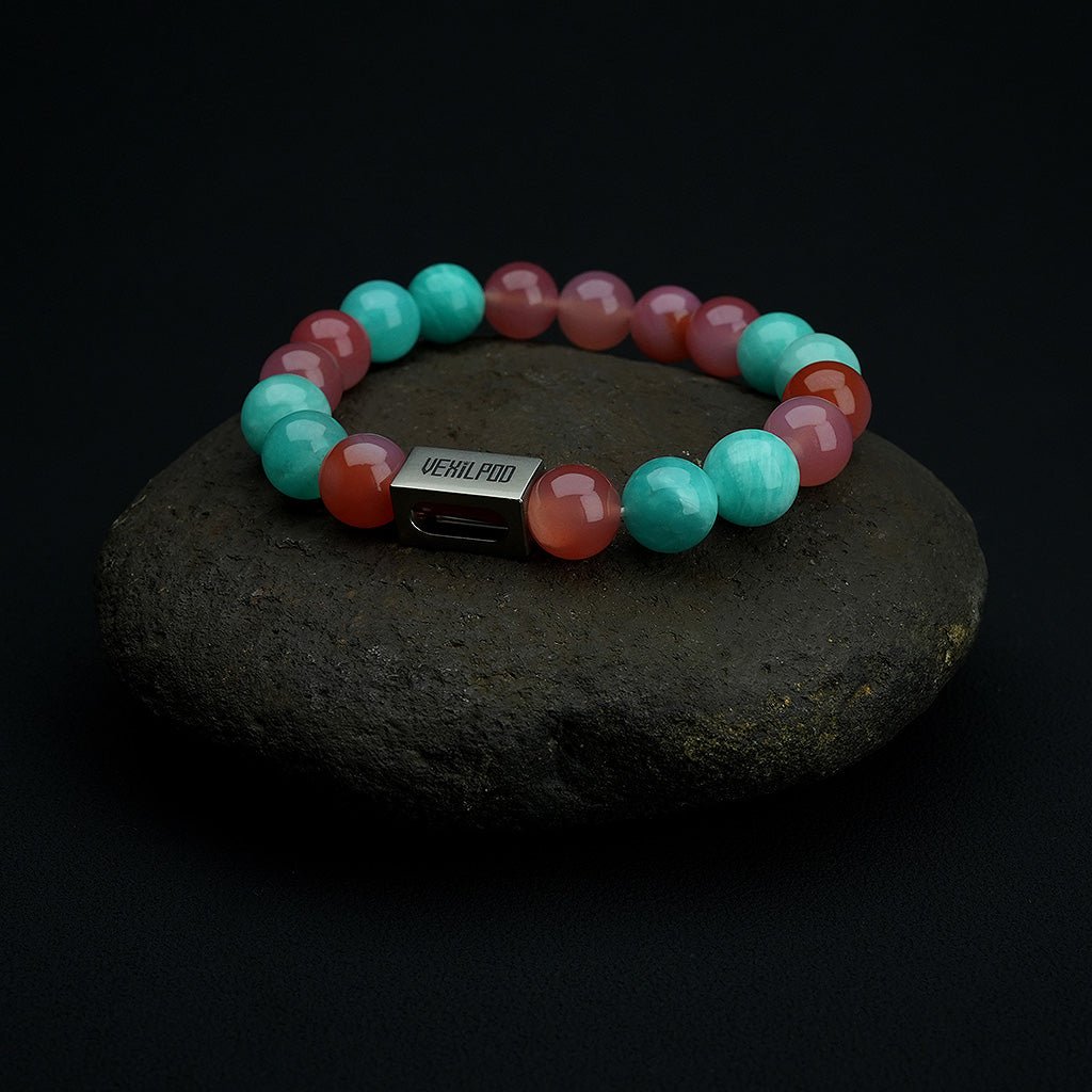 10mm natural red agate + lapis lazuli couple titanium steel bracelet - vexilpod