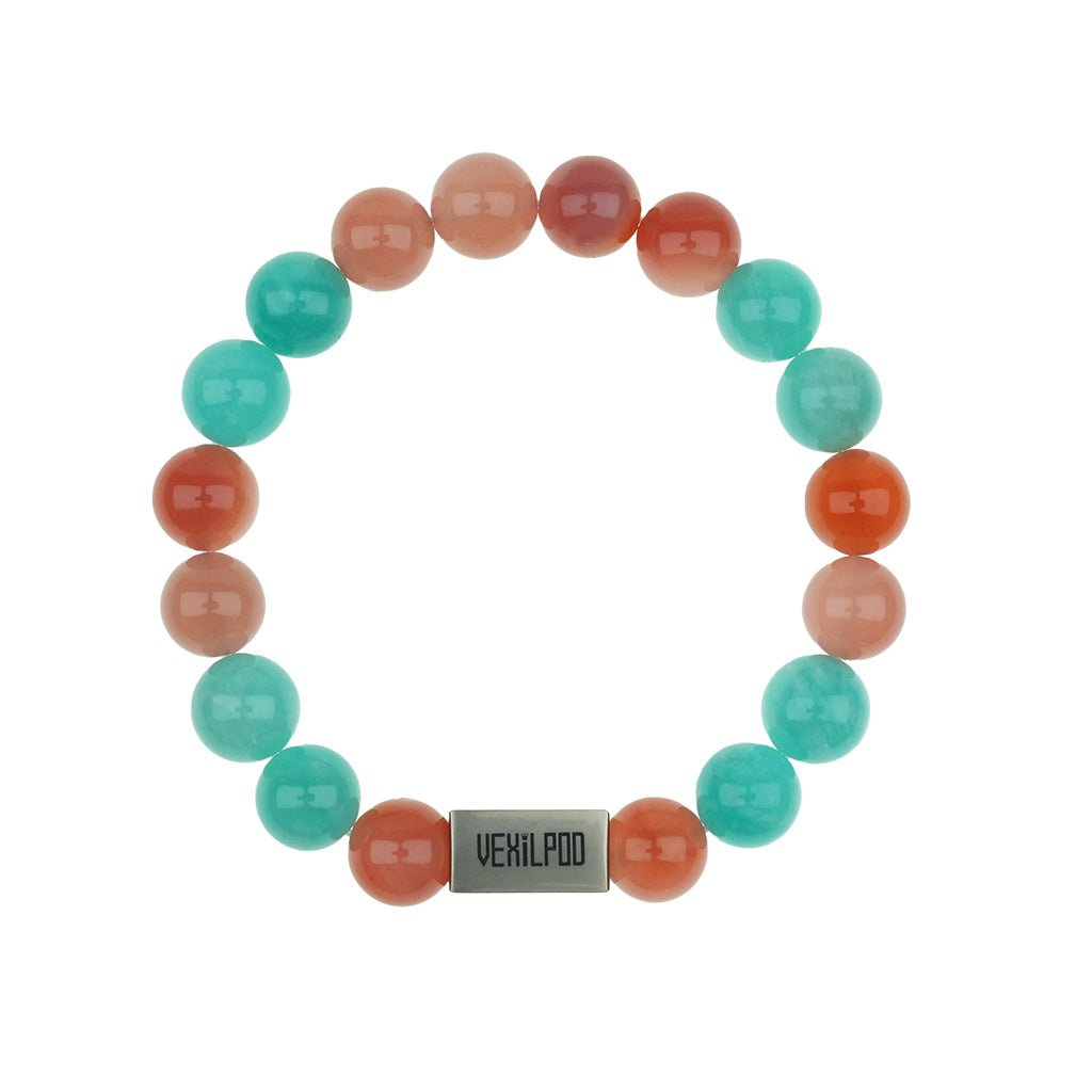 10mm natural red agate + lapis lazuli couple titanium steel bracelet - vexilpod