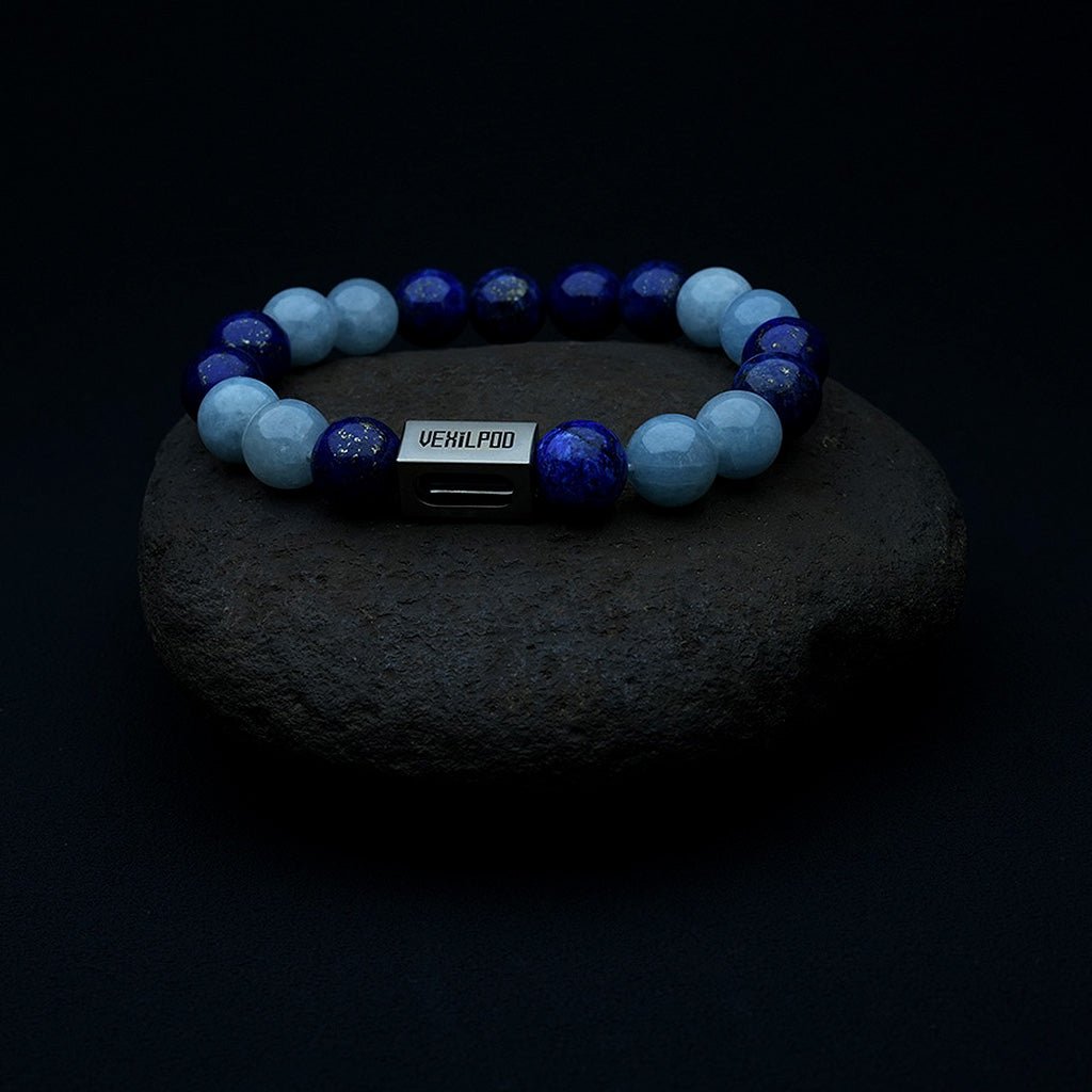 10mm natural red agate + lapis lazuli couple titanium steel bracelet - vexilpod
