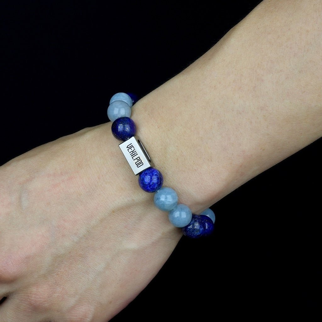 10mm natural red agate + lapis lazuli couple titanium steel bracelet - vexilpod