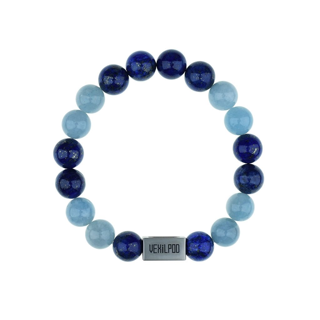 10mm natural red agate + lapis lazuli couple titanium steel bracelet - vexilpod