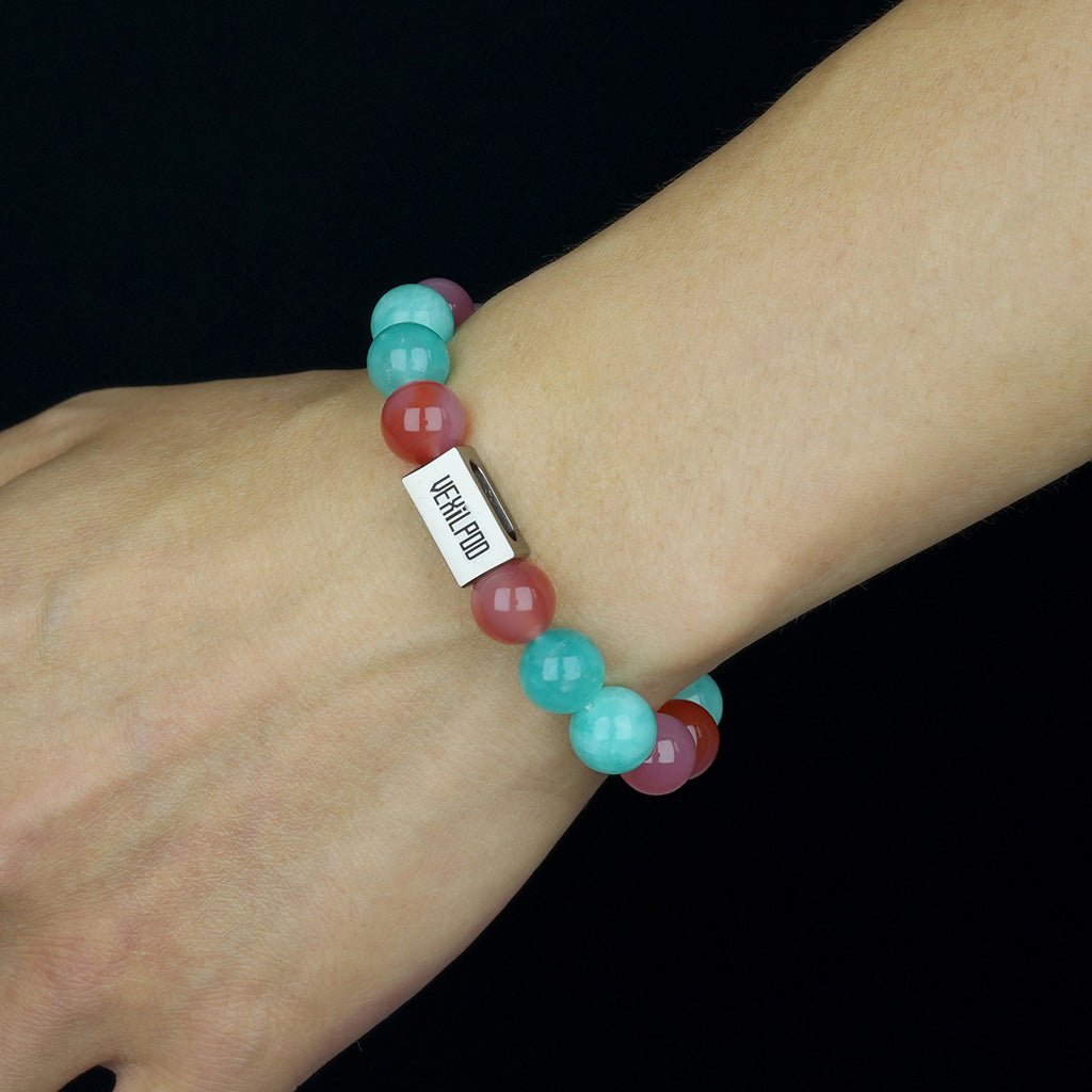 10mm natural red agate + lapis lazuli couple titanium steel bracelet - vexilpod