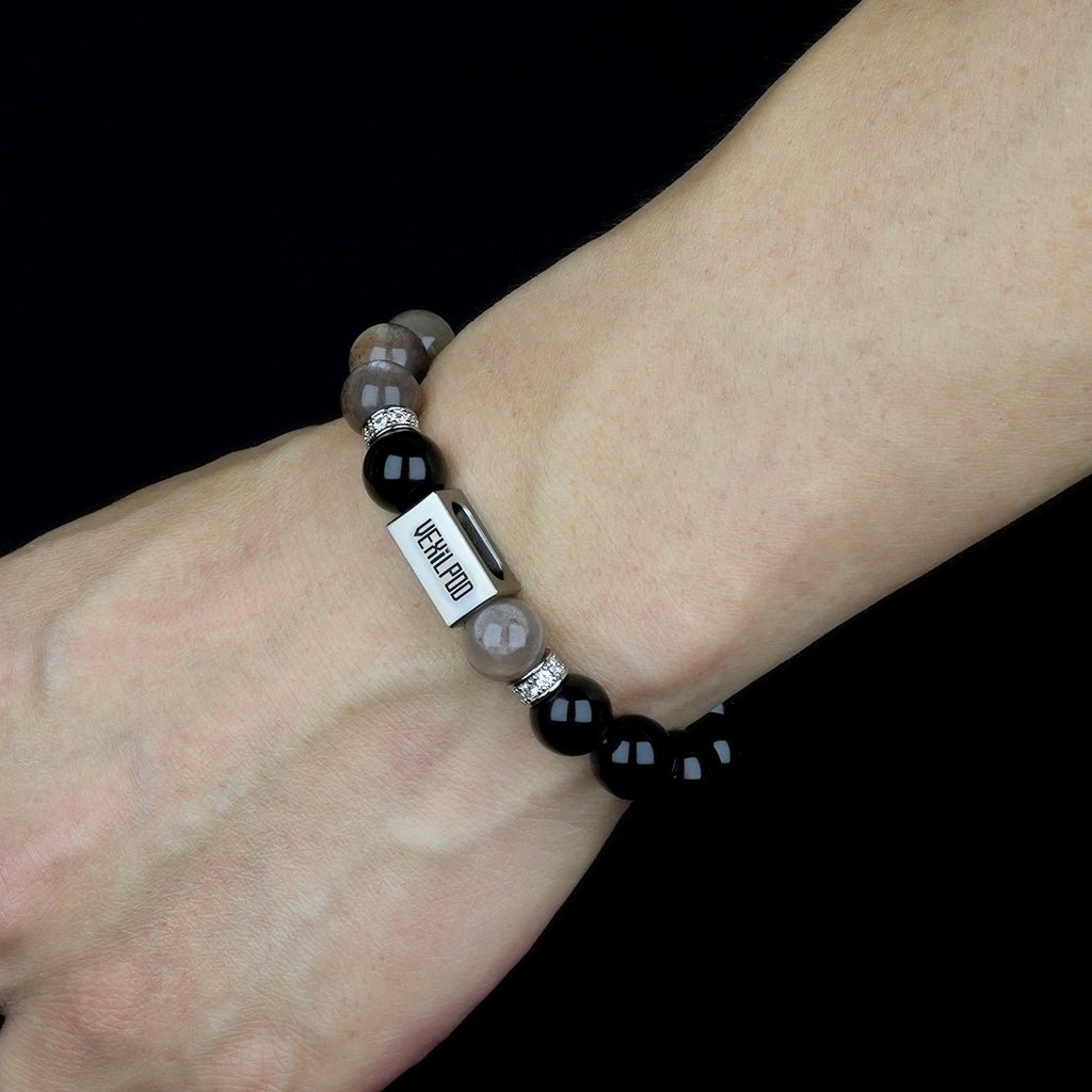 10mm natural red corundum & black bone crystal couple titanium steel bracelet - vexilpod