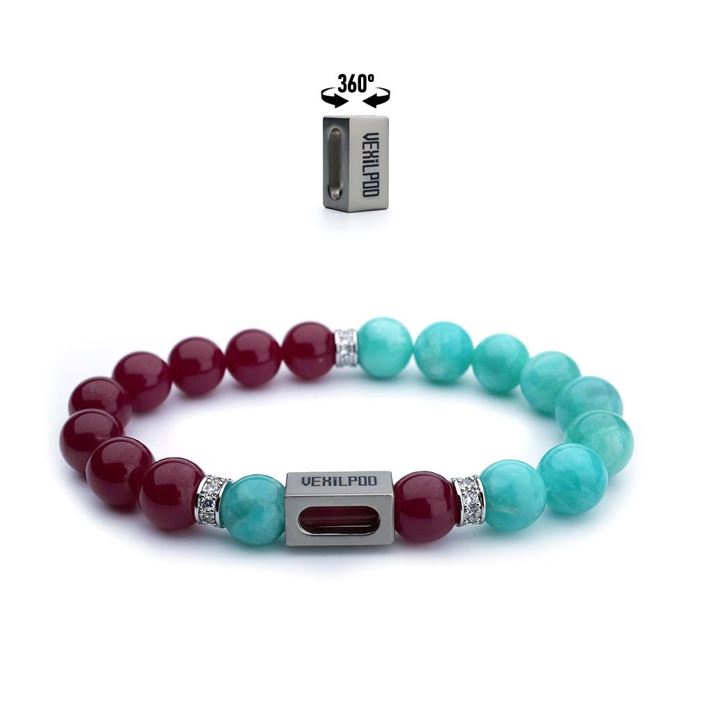 10mm natural red corundum & black bone crystal couple titanium steel bracelet - vexilpod