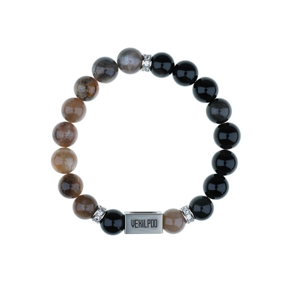 10mm natural red corundum & black bone crystal couple titanium steel bracelet - vexilpod